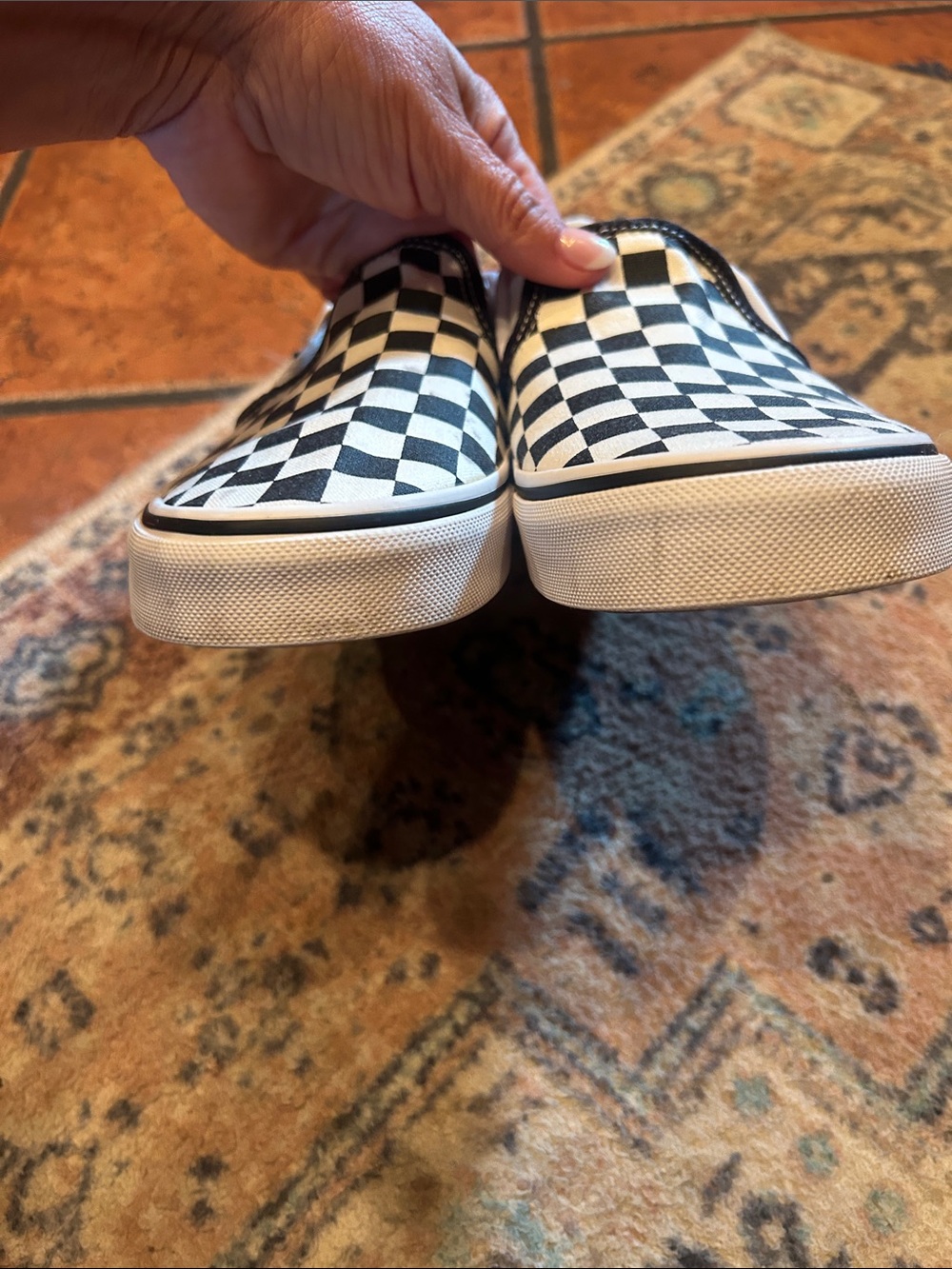 Vans Slip-On Checkerboard Canvas Sneakers - Black & Cream - Picture 13 of 13